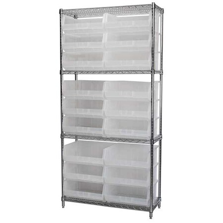 Steel Wire Bin Shelving, 36 in W x 74 in H x 14 in D, 4 Shelves, Silver/Clear MPN:AWS143630250SC