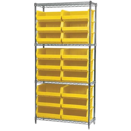 Steel Wire Bin Shelving, 36 in W x 74 in H x 14 in D, 4 Shelves, Silver/Yellow MPN:AWS143630250Y