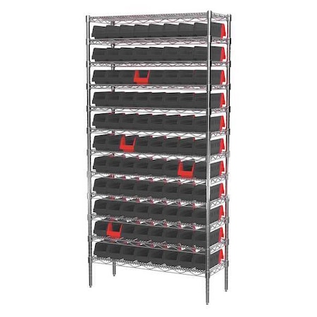 Steel Wire Bin Shelving, 36 in W x 74 in H x 14 in D, 12 Shelves, Silver/Black/Red MPN:AWS143636442BK
