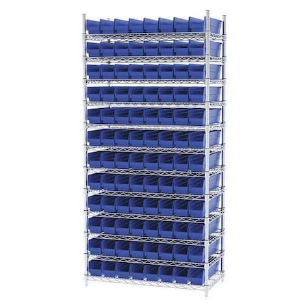 Steel Wire Bin Shelving, 36 in W x 74 in H x 18 in D, 12 Shelves, Silver/Blue MPN:AWS183630128B