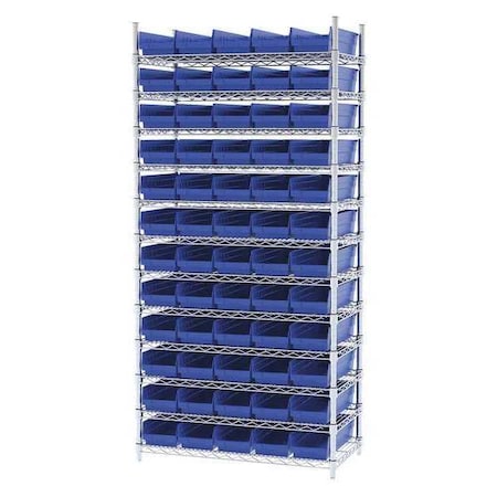 Steel Wire Bin Shelving, 36 in W x 74 in H x 18 in D, 12 Shelves, Silver/Blue MPN:AWS183630138B