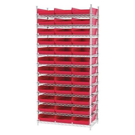 Wire Shelving, 12 Shelves, Silver/Red MPN:AWS183630178R