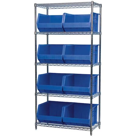 Steel Wire Bin Shelving, 36 in W x 74 in H x 18 in D, 5 Shelves, Silver/Blue MPN:AWS183630270B