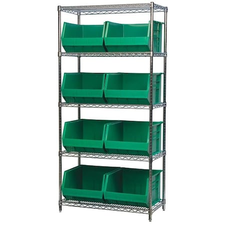 Steel Wire Bin Shelving, 36 in W x 74 in H x 18 in D, 5 Shelves, Silver MPN:AWS183630270G