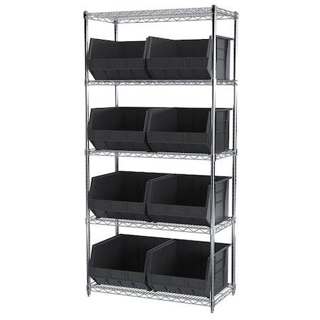 Steel Wire Bin Shelving, 36 in W x 74 in H x 18 in D, 5 Shelves, Silver/Black MPN:AWS183630270K