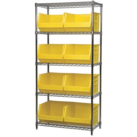 Steel Wire Bin Shelving, 36 in W x 74 in H x 18 in D, 5 Shelves, Silver/Yellow MPN:AWS183630270Y
