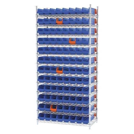 Steel Wire Bin Shelving, 36 in W x 74 in H x 18 in D, 12 Shelves, Silver/Blue/Orange MPN:AWS183636448B