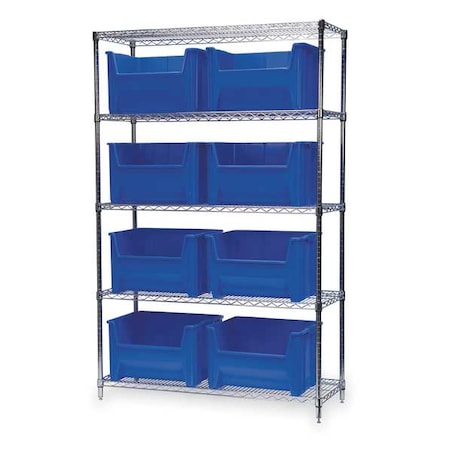 Steel Wire Bin Shelving, 48 in W x 74 in H x 18 in D, 5 Shelves, Silver/Blue MPN:AWS184813017B