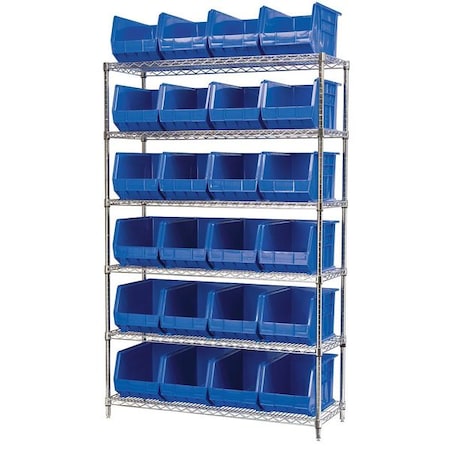 Steel Wire Bin Shelving, 48 in W x 74 in H x 18 in D, 6 Shelves, Silver/Blue MPN:AWS184830260B