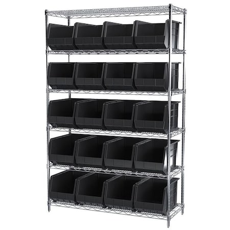 Steel Wire Bin Shelving, 48 in W x 74 in H x 18 in D, 6 Shelves, Silver/Black MPN:AWS184830260K