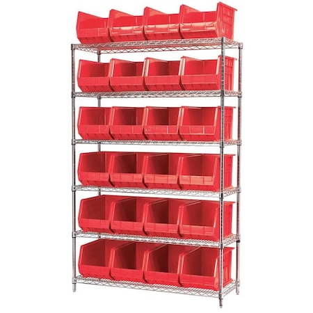 Steel Wire Bin Shelving, 48 in W x 74 in H x 18 in D, 6 Shelves, Silver/Red MPN:AWS184830260R