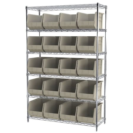 Steel Wire Bin Shelving, 48 in W x 74 in H x 18 in D, 6 Shelves, Silver/Stone MPN:AWS184830260S