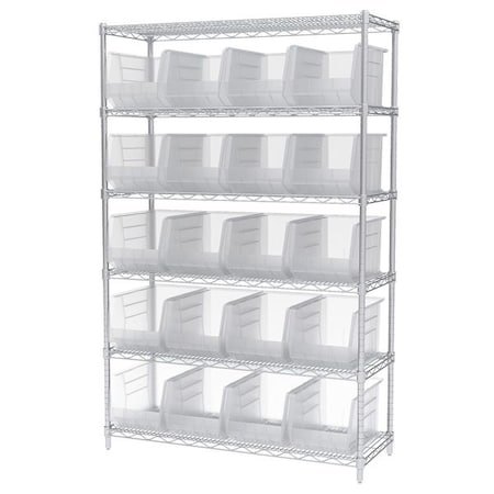 Steel Wire Bin Shelving, 48 in W x 74 in H x 18 in D, 6 Shelves, Silver/Clear MPN:AWS184830260SC