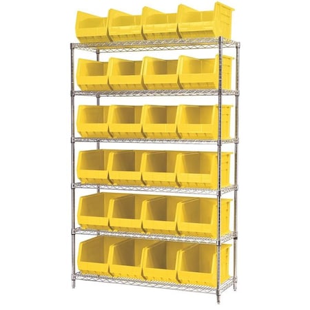 Steel Wire Bin Shelving, 48 in W x 74 in H x 18 in D, 6 Shelves, Silver/Yellow MPN:AWS184830260Y