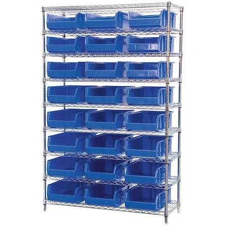 Steel Bin Shelving, 18 in D x 74 in H x 48 in W, 9 Shelves, Blue MPN:AWS184830280B
