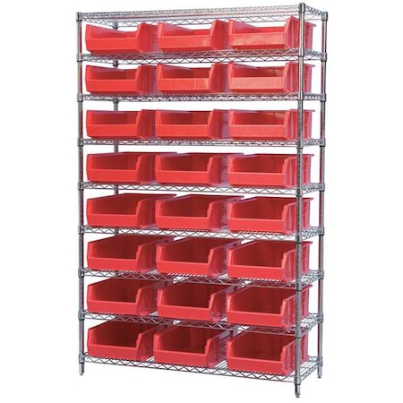 Steel Bin Shelving, 18 in D x 74 in H x 48 in W, 9 Shelves, Red MPN:AWS184830280R