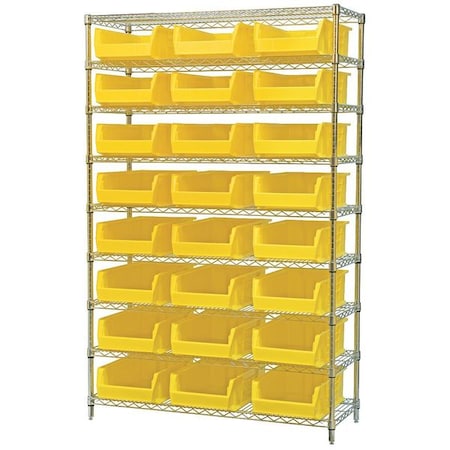 Steel Bin Shelving, 18 in D x 74 in H x 48 in W, 9 Shelves, Yellow MPN:AWS184830280Y