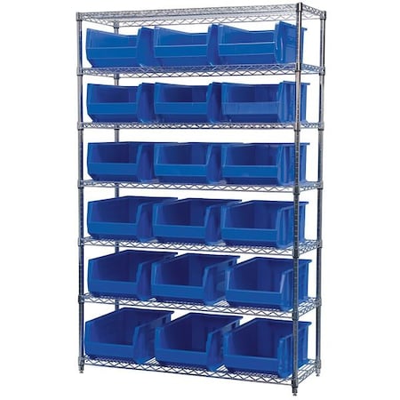 Steel Bin Shelving, 18 in D x 74 in H x 48 in W, 7 Shelves, Blue MPN:AWS184830281B