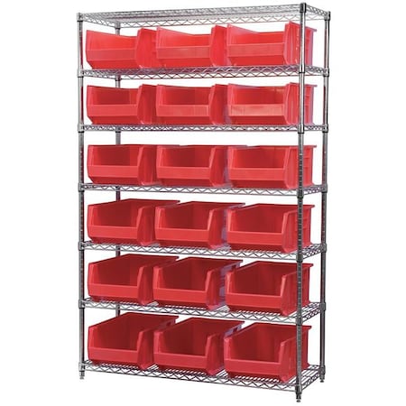 Steel Bin Shelving, 18 in D x 74 in H x 48 in W, 7 Shelves, Red MPN:AWS184830281R