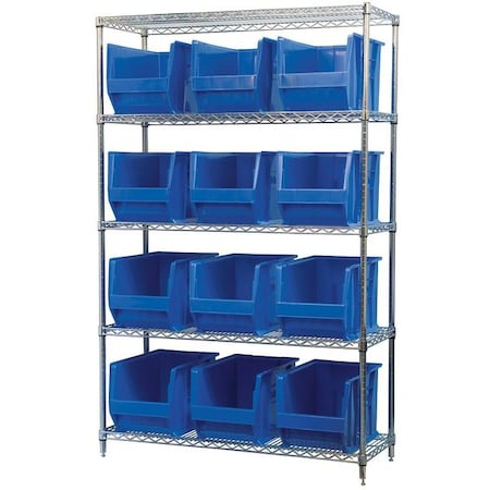 Steel Bin Shelving, 18 in D x 74 in H x 48 in W, 5 Shelves, Blue MPN:AWS184830282B