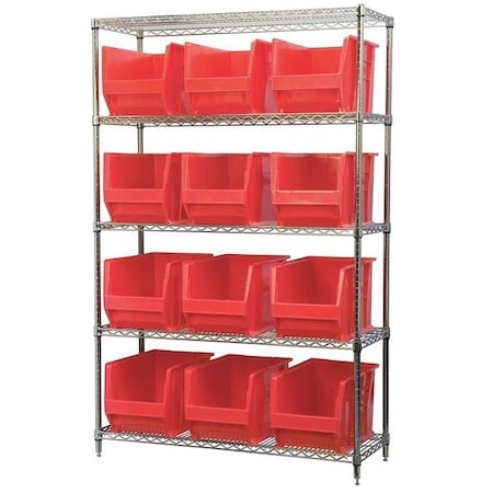 Steel Bin Shelving, 18 in D x 74 in H x 48 in W, 5 Shelves, Red MPN:AWS184830282R