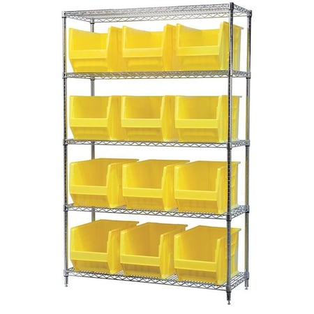 Steel Bin Shelving, 18 in D x 74 in H x 48 in W, 5 Shelves, Yellow MPN:AWS184830282Y