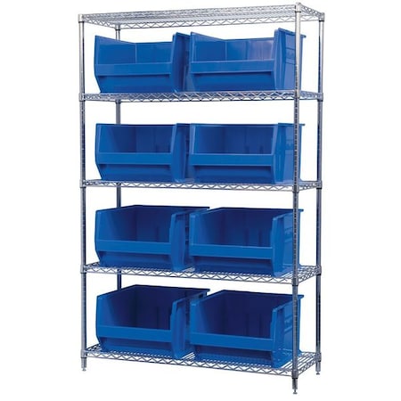 Steel Bin Shelving, 18 in D x 74 in H x 48 in W, 5 Shelves, Blue MPN:AWS184830283B