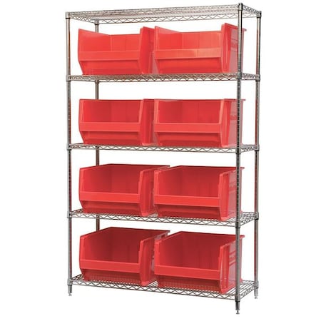Steel Bin Shelving, 18 in D x 74 in H x 48 in W, 5 Shelves, Red MPN:AWS184830283R