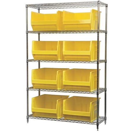 Steel Bin Shelving, 18 in D x 74 in H x 48 in W, 5 Shelves, Yellow MPN:AWS184830283Y