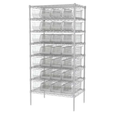 Steel Bin Shelving, 24 in D x 74 in H x 36 in W, 8 Shelves, Clear MPN:AWS24360284SC