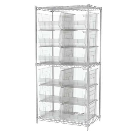 Steel Bin Shelving, 24 in D x 74 in H x 36 in W, 3 Shelves, Clear MPN:AWS24360288SC