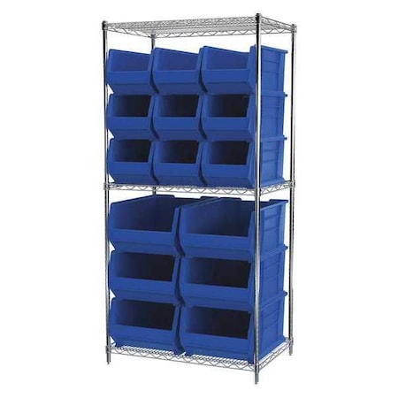 Steel Wire Wire Shelving, 3 Shelves, Silver/Yellow MPN:AWS24360288Y