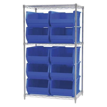 Steel Wire Wire Shelving, 3 Shelves, Silver/Blue MPN:AWS24360SABB