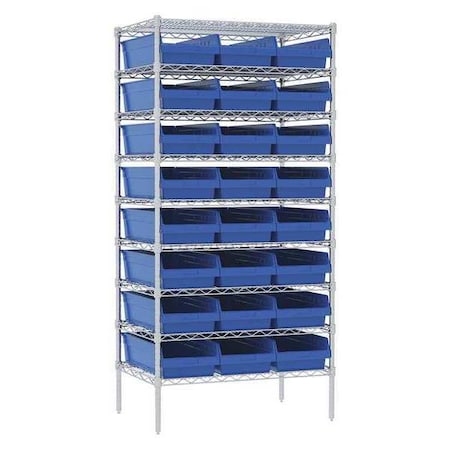 Steel Wire Wire Shelving, 3 Shelves, Silver/Blue MPN:AWS24361288B