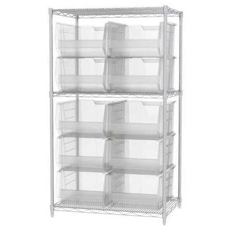 Steel Bin Shelving, 24 in D x 74 in H x 36 in W, 3 Shelves, Clear MPN:AWS24361288SC