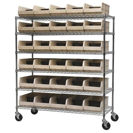 Steel Wire Mobile Bin Shelving, 60 in W x 68 in H x 24 in D, 6 Shelves, Silver/Beige MPN:AWS2460M30358