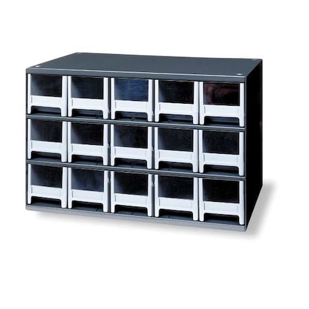 Drawer Bin Cabinet W/ 15 Drawers, Gray, Steel/Polystyrene, 17 in W x 11 in H x 11 in D MPN:19715