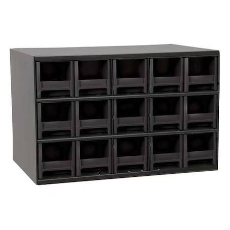 Drawer Bin Cabinet W/ 15 Drawers, Black, Steel, Polystyrene, 17 in W x 11 in H x 11 in D MPN:19715BLK