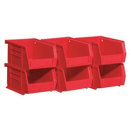 Hang & Stack Storage Bin, Industrial Grade Polymer, Red, 3 in H, 4-1/8 in W, 5-3/8 in L, 6 PK MPN:08212RED