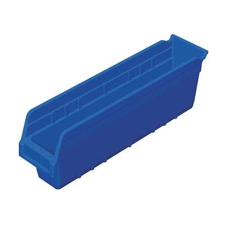 Shelf Storage Bin, Plastic, Blue, 6 in H, 4 1/8 in W, 17 7/8 in L MPN:30048BLUE