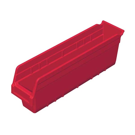 Shelf Storage Bin, Plastic, Red, 6 in H, 4 1/8 in W, 17 7/8 in L MPN:30048RED