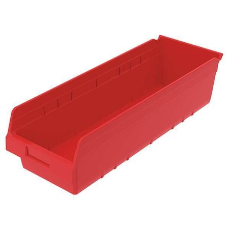 Shelf Storage Bin, Plastic, Red, 6 in H, 8 3/8 in W, 23 5/8 in L MPN:30084RED