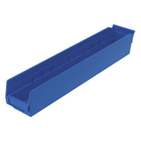 Shelf Storage Bin, Plastic, Blue, 4 in H, 4 1/8 in W, 23 5/8 in L MPN:30124BLUE