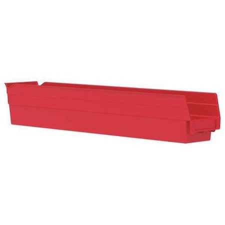 Shelf Storage Bin, Plastic, Red, 4 in H, 4 1/8 in W, 23 5/8 in L MPN:30124RED