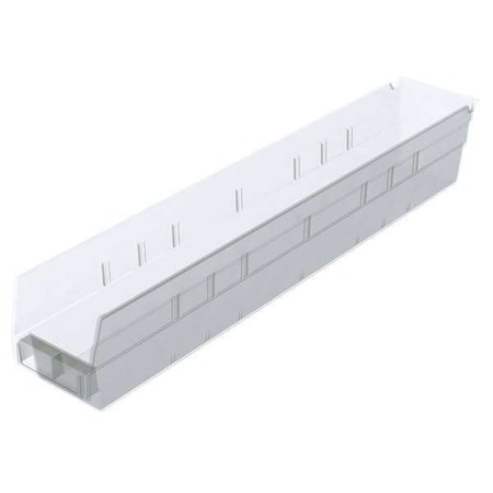 Shelf Storage Bin, Plastic, Clear, 4 in H, 4 1/8 in W, 23 5/8 in L MPN:30124SCLAR