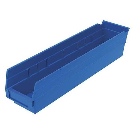 Shelf Storage Bin, Plastic, Blue, 4 in H, 4 1/8 in W, 17 7/8 in L MPN:30128BLUE