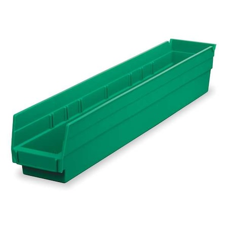 Shelf Storage Bin, Plastic, Green, 4 in H, 4 1/8 in W, 17 7/8 in L MPN:30128GREEN