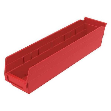 Shelf Storage Bin, Plastic, Red, 4 in H, 4 1/8 in W, 17 7/8 in L MPN:30128RED