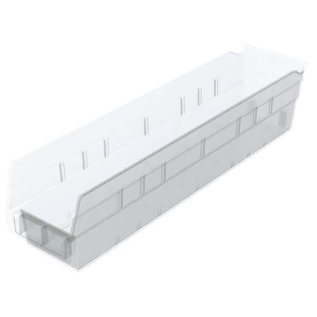Shelf Storage Bin, Plastic, Clear, 4 in H, 4 1/8 in W, 17 7/8 in L MPN:30128SCLAR
