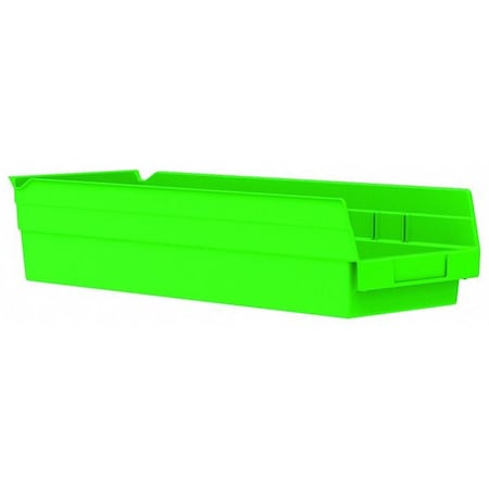 Shelf Storage Bin, 6-5/8 in W x 17-7/8 in L x 4 in H, 20 lb Load Capacity, Green, Plastic MPN:30138GREEN